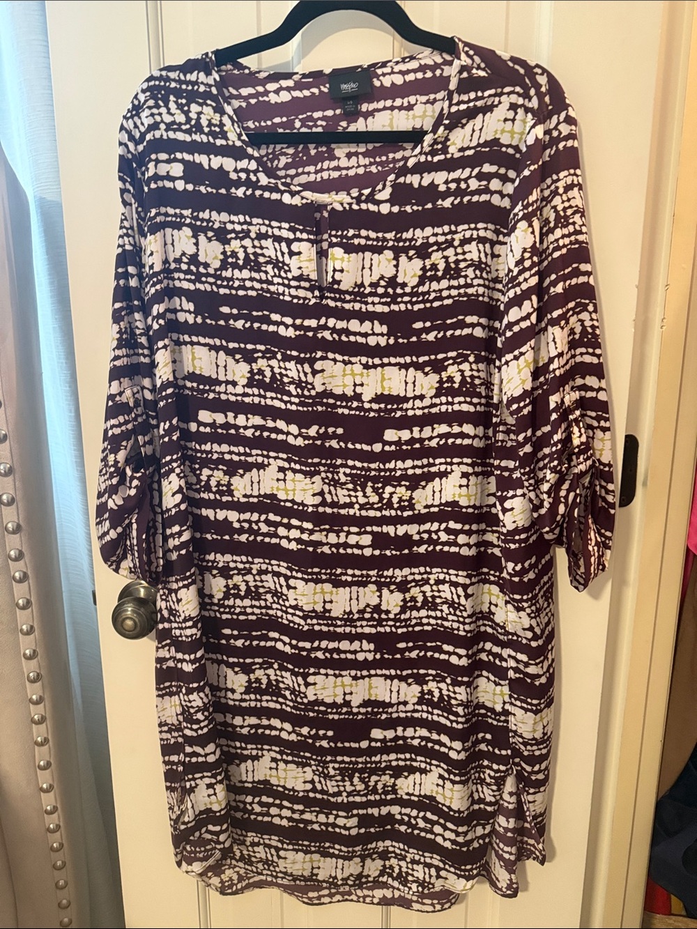 Mossimo Supply Co. Purple, White & Yellow Patterned Long-Sleeve Tunic